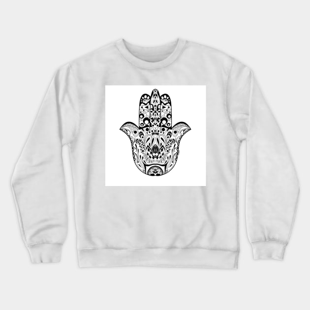 Buddha hand in mandala floral pattern ecopop art Crewneck Sweatshirt by jorge_lebeau